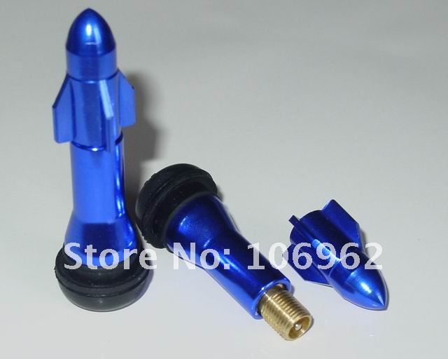 Wholesale - 10,000 pcs/lot blue aluminium rocket bike tire valve cap threads 5CV alloy bicycle tire valve cover