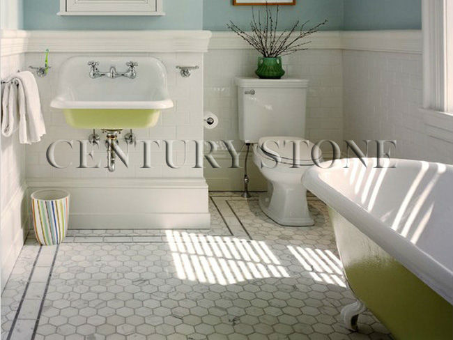 2 '' hexagonale bois blanc marbre mosaïque sol carrelage poli ...