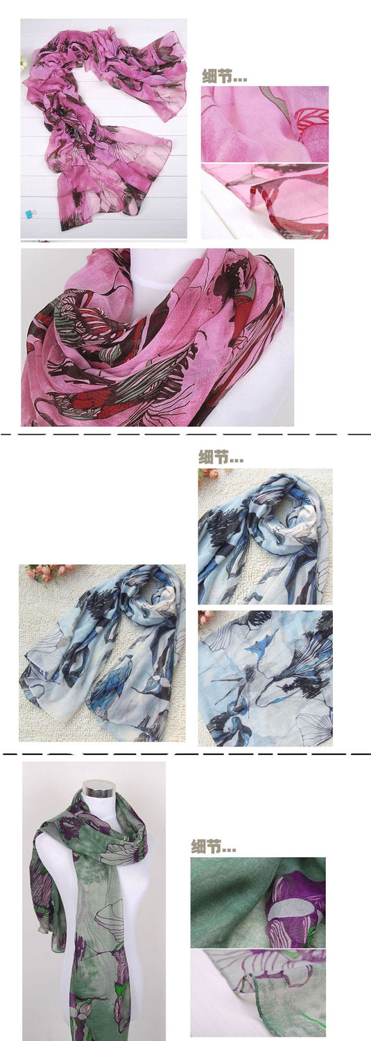 Женский шарф Korean version of the spring and ink style fantasy Begonia scarves voile shawl long scarf women Женский шарф Korean version of the spring and ink style fantasy Begonia scarves voile shawl long scarf women