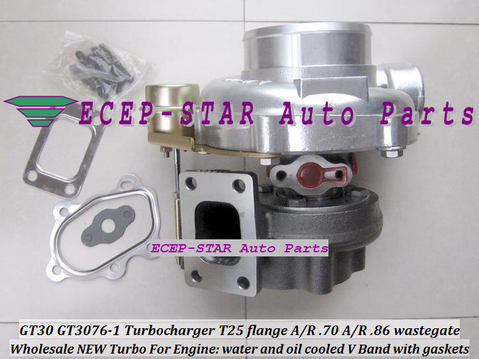 GT30 GT3076-1 Turbo Turbocharger T25 flange AR .70 AR .86 wastegate water and oil cooled V Band with gasket (3)