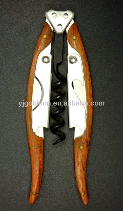 folding wooden handle red wine opener with multi using