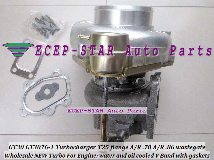 GT30 GT3076-1 Turbo Turbocharger T25 flange AR .70 AR .86 wastegate water and oil cooled V Band with gasket (4)