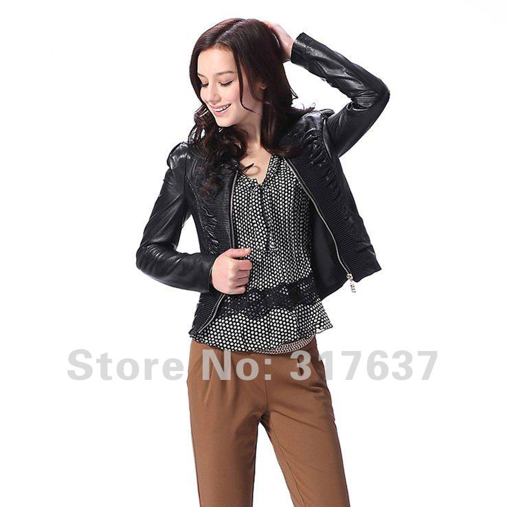 Free Shipping Via EMS 2012 New Arrival Female 100% Geniune Lambskin Leather Short Jacket#11145 Free Shipping Via EMS 2012 New Arrival Female 100% Geniune Lambskin Leather Short Jacket#11145