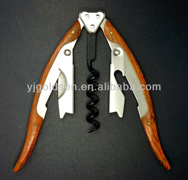 folding wooden handle red wine opener with multi using