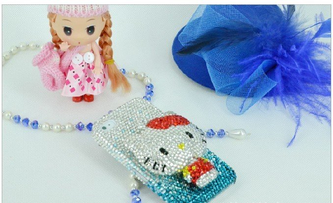 Free shipping of lovely 3D hello kitty design shiny diamond case/cover for iphone4/4s! crystal case for iphone!