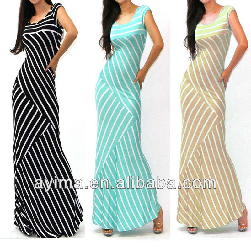最新のノースリーブのドレスファッション女性bodycon2014年ストライプマキシドレスの女性問屋・仕入れ・卸・卸売り