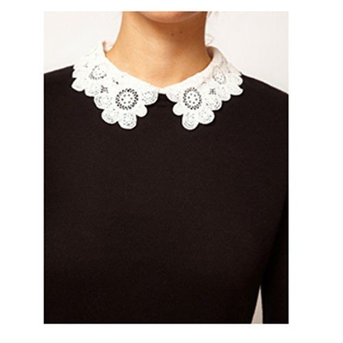 Ladies Fashion Black Dress White LYQ015 Three Quarter Sleeve Lace Collar Knit Wo