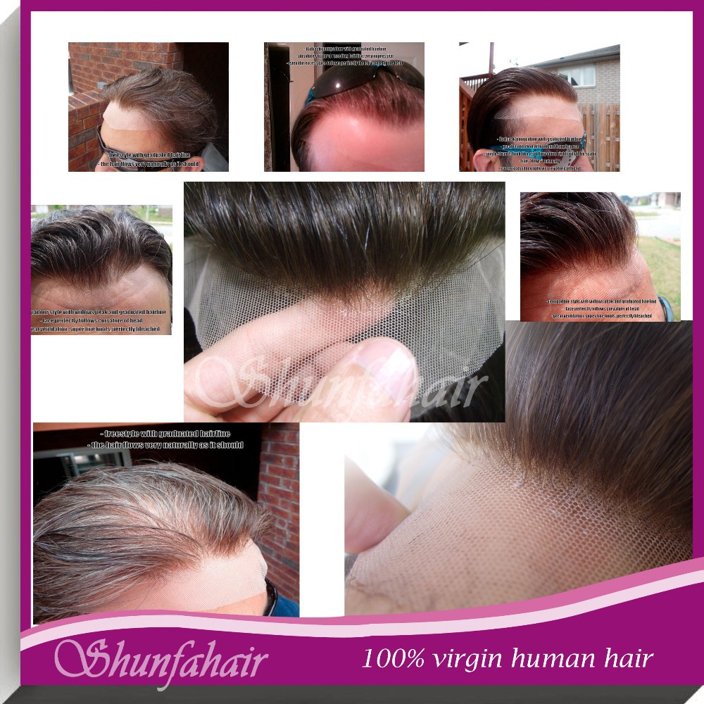 天然ヘッドラインshunfaの髪の工場、 漂白した結び目フランスのレースのヘアピース、 ヘアシステム、 メンズかつら 問屋・仕入れ・卸・卸売り