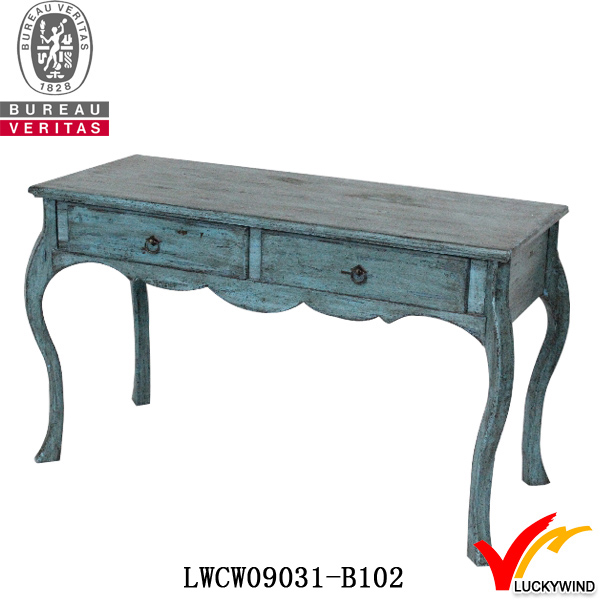 Distressed Solid Wood Carved Study Table Blue Buy Wood Carved