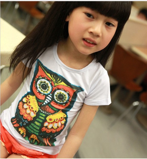 Short sleeve owl girl tee shirts children t shirt kids tees tops summer 2013 for 3~7 years 5pcslot wholesale (3).jpg