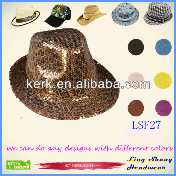 人気のあるスパンコールcotton/ポリエステル中国の帽子フェドーラ帽、 lsf37仕入れ・メーカー・工場