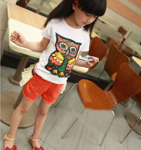 Short sleeve owl girl tee shirts children t shirt kids tees tops summer 2013 for 3~7 years 5pcslot wholesale (4).jpg