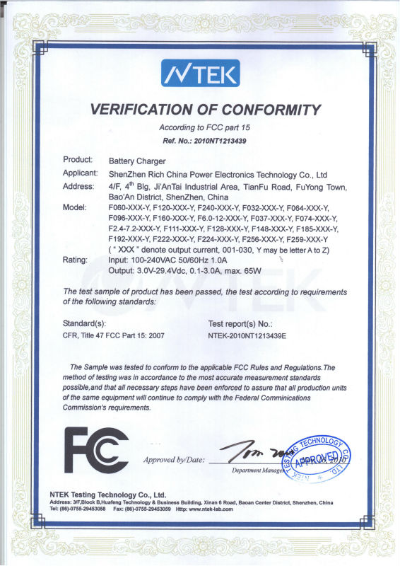 FCC certificate for 65W battery charger