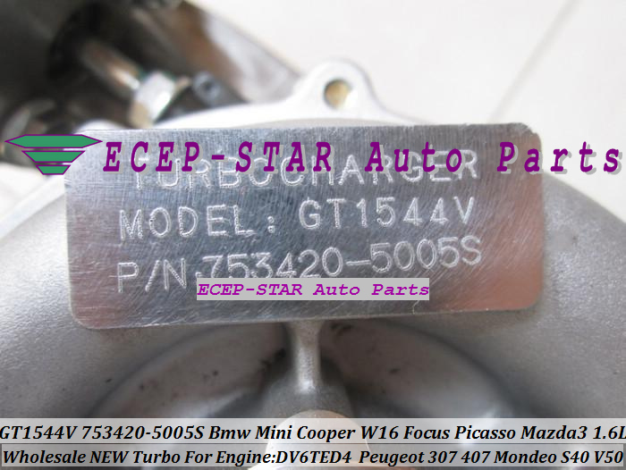 GT1544V 753420-5005S Turbocharger For BMW Mini Cooper W16 Focus Picasso Peugeot 307 407 MAZDA-3 Mondeo S40 V50 1.6L TDCi DV6TED4 (1)