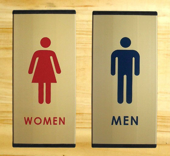 トイレ( 男と一緒に/女性シンボル) ９in。 x6in。 壁の兆し、 自己粘着性背面に問屋・仕入れ・卸・卸売り