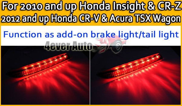 B-Honda CR-Z CR-V Insight Acura TSX Wagon Red Lens LED Bumper Reflector Lights 03