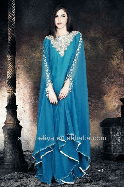 ... KAFTAN Blue Long Sleeve With Beaded Evening Dresses Gown Prom Dress