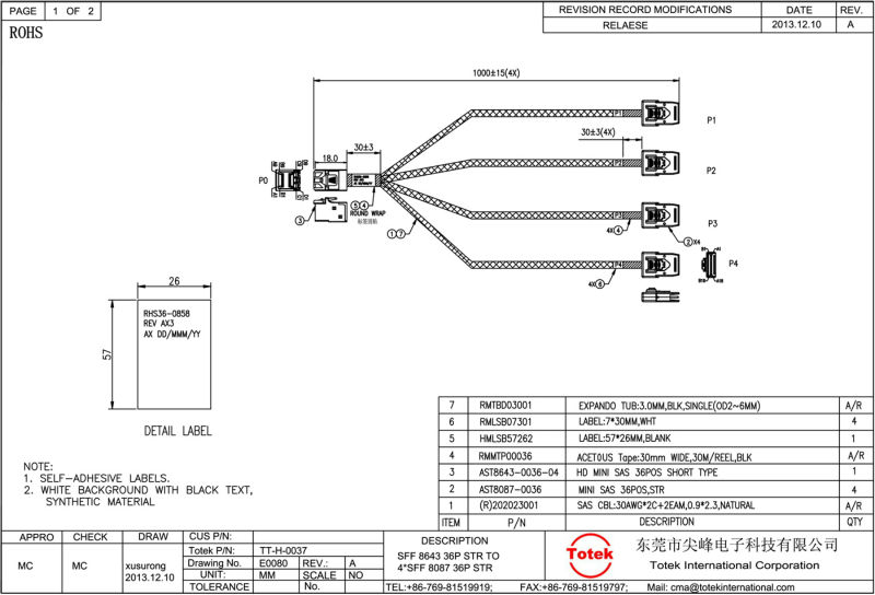 internal mini sas 4i 36pin(sff-8087 male to hd mini sas 36pin