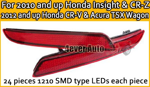 B-Honda CR-Z CR-V Insight Acura TSX Wagon Red Lens LED Bumper Reflector Lights 01
