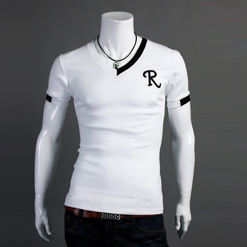 Мужская футболка 2012 simple color contrast collar design mens V neck short sleeved t shirt R letter Embroidery tops Мужская футболка 2012 simple color contrast collar design mens V neck short sleeved t shirt R letter Embroidery tops