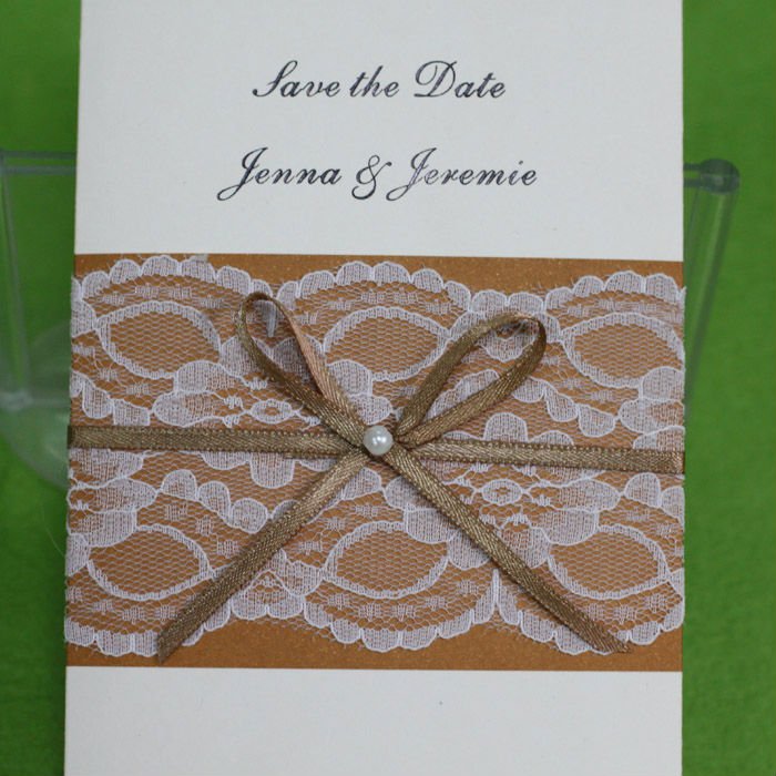 personal pocket wedding invitation cards with envelope and lace EA870