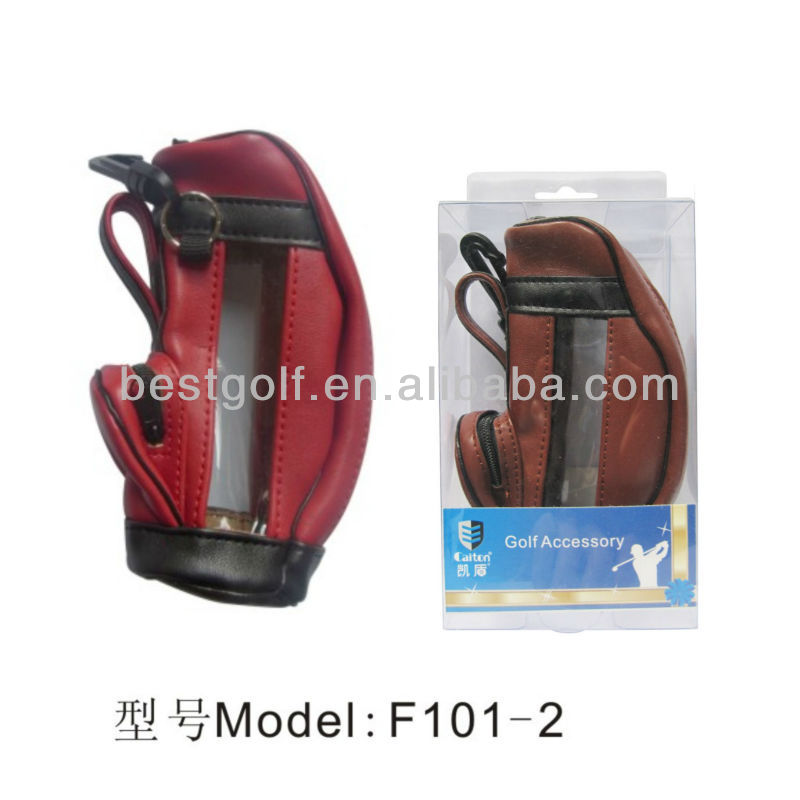 ... White With Red PU Leather Small Golf Ball Bag With Tee Golf Tool Bag
