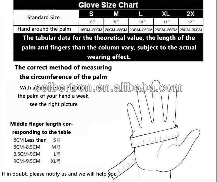 puma glove size chart