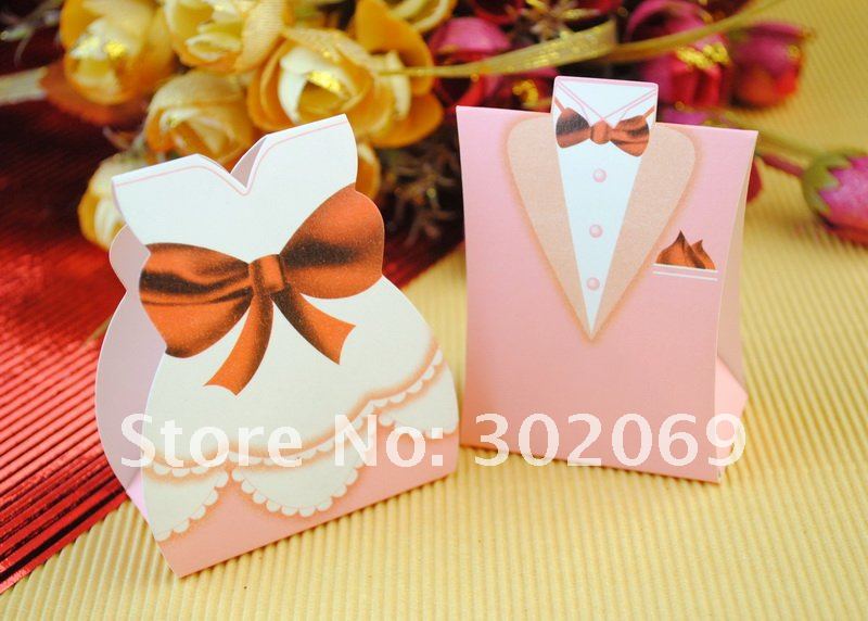wholesale and retail Pink Tuxedo and Gown Favor Box wedding gift Boxes candy