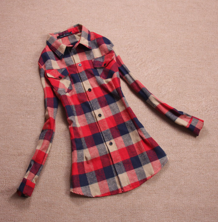 Sale female body spring and winter Flannel slim S-XXXL cotton100% plaid sheer blouses shirts casual tops long sleeve clothing