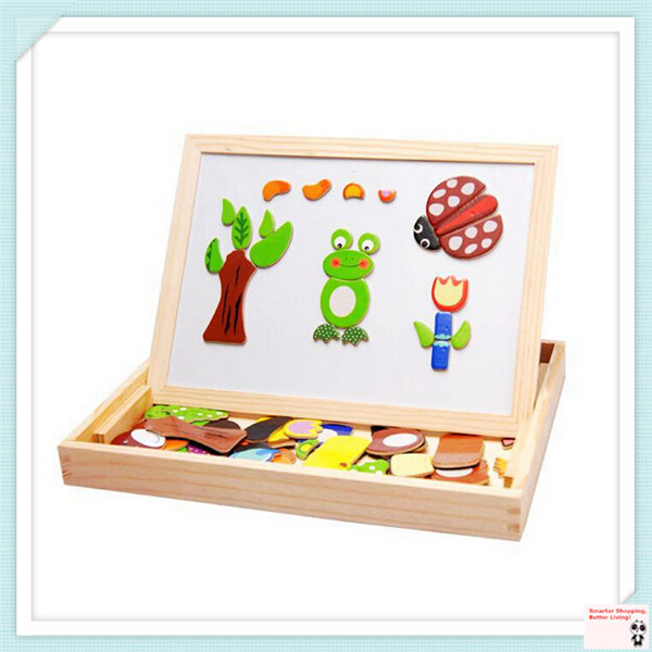 Multifunctional educational wooden magnetic puzzle toys for children kids toys wooden toys jigsaw baby\'s erasable drawing board