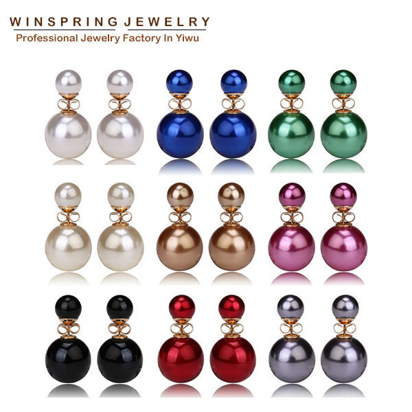 2015 Hot 9Colors 14mm Small Pearl Earrings Double ...