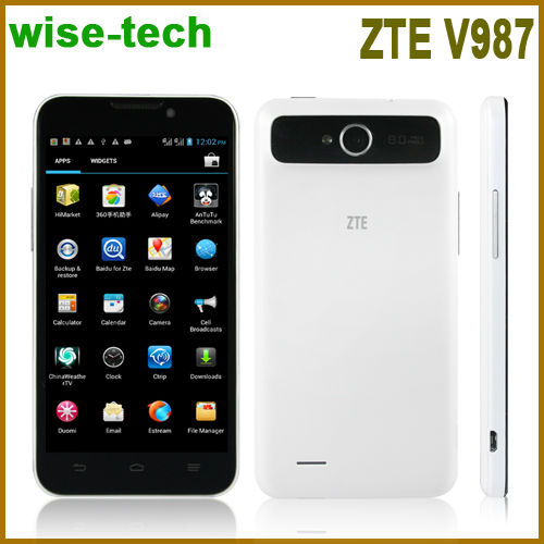 Caliente de marca de teléfono zte v987cellphone quad core mtk6589 1.2 ghz gps bluetooth sim dual de doble cámaras 5" 1280*720 hd
