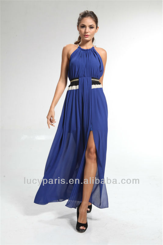 VESTIDO AZUL DE GASA CON VOLANTES