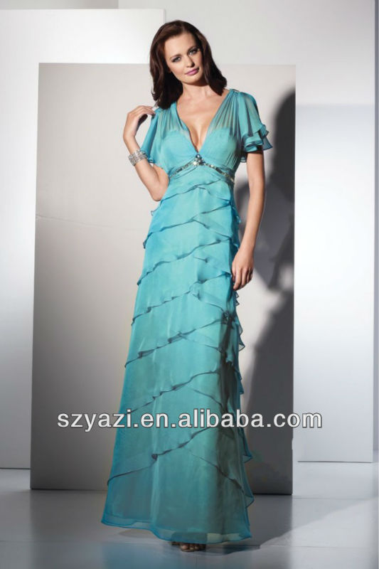 Niza azul de gasa con cuentas vestido de las mujeres k439
