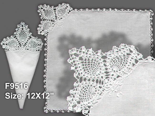 Hand Embroidery with crochet lace edges Handkerchief