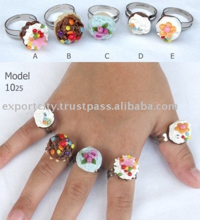 thai polymer clay sweet cake cupcake and flower ring