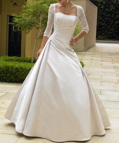 Aline Chapel Train Wedding Dress Bridal Gown with 3 4 Length Sleeves