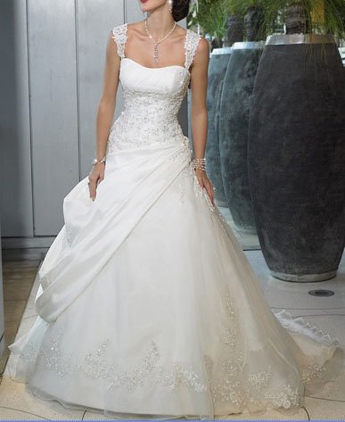 Chapel Train Wedding Dress Ball Gown with Cap Sleeves
