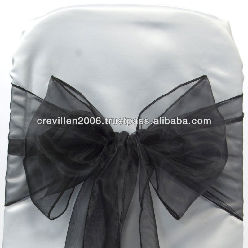 See larger image BLACK WEDDING ORGANZA CHAIR COVER BOW SASH UK SELLER