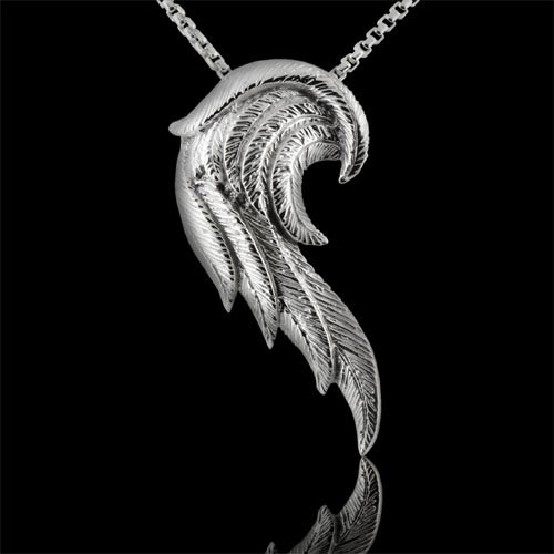 Designer Large Silver Angel Wing Pendant Necklace