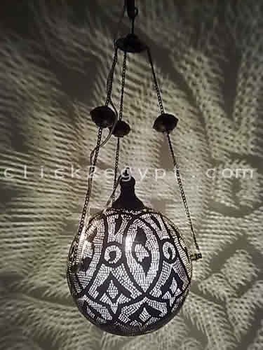 See larger image: Moroccan Pierced Brass Pendant Ball Lamp Shade