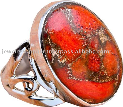 Orange Copper Turquoise Jewelry Silver Rings