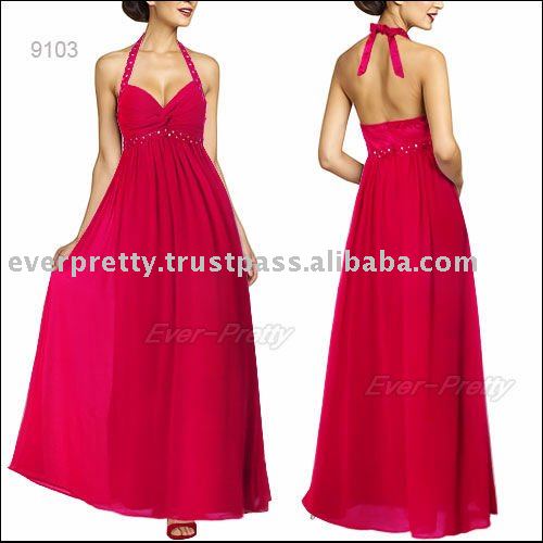 09103RD Red Wedding Halter Maxi Dress