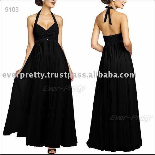 09103BK black wedding halter long formal dresses