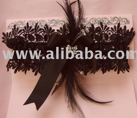 See larger image'Fifi'Fabulous Black Feather Garter With Crystal Trim
