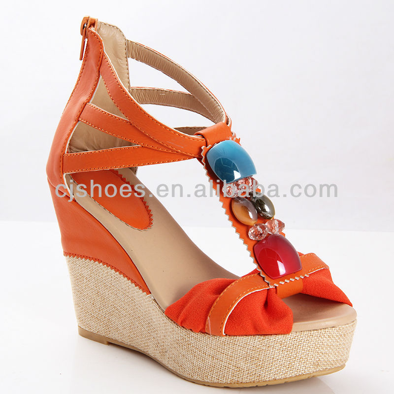 ladies 2014 fashion orange wedge shoes