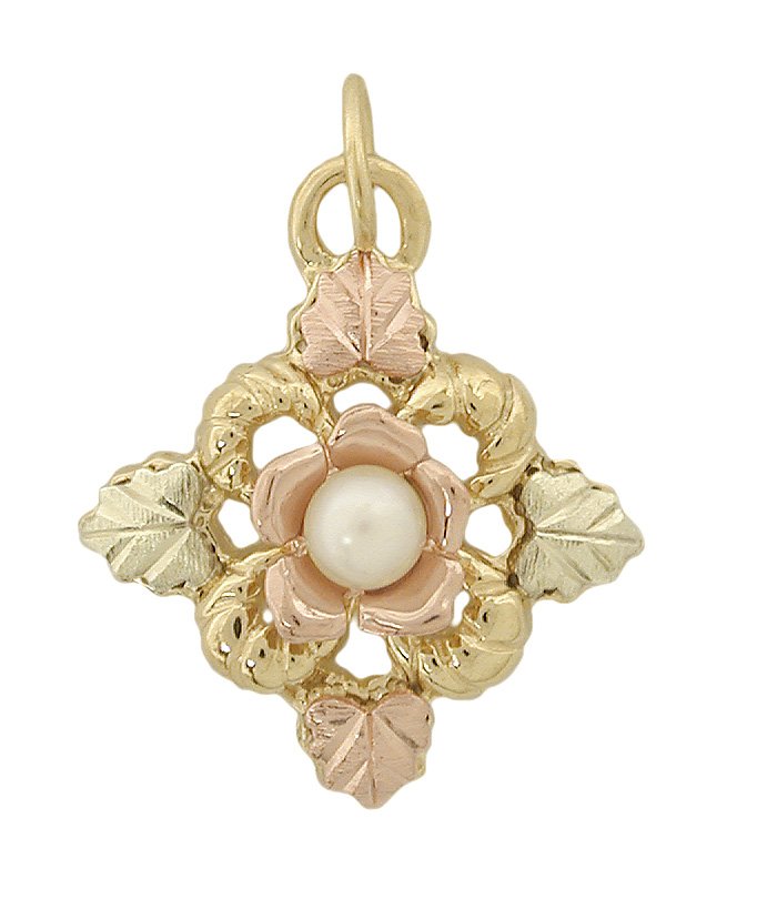 Black Hills Gold Rose And Pearl Pendant