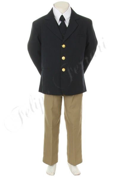 Mike Khaki Navy Boy Teenager Formal wear Wedding Party Polyester 5pc Suit 