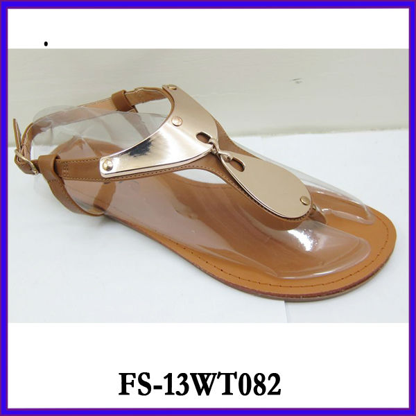 2014 summer metal decoration Ladies flat sandals shoes