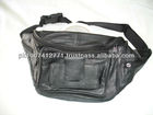 Black Leather Waist Pouch With Cell Phone Holder Fanny Bag.